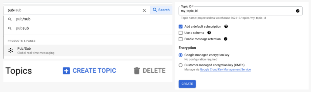 Creating a Pub/Sub topic through GCP console