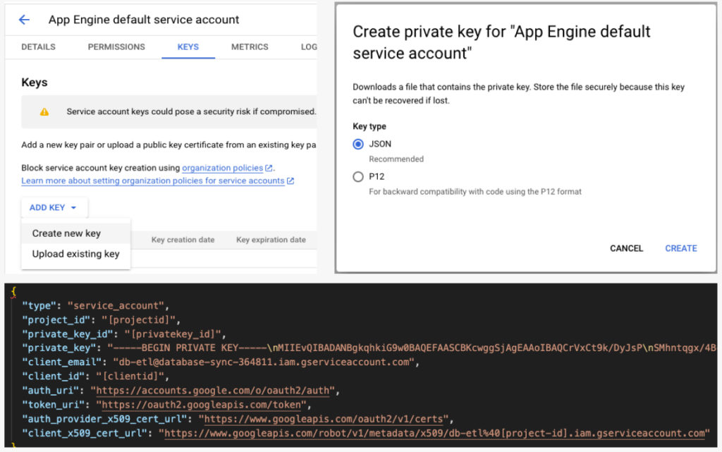 Creating a key for a service account

